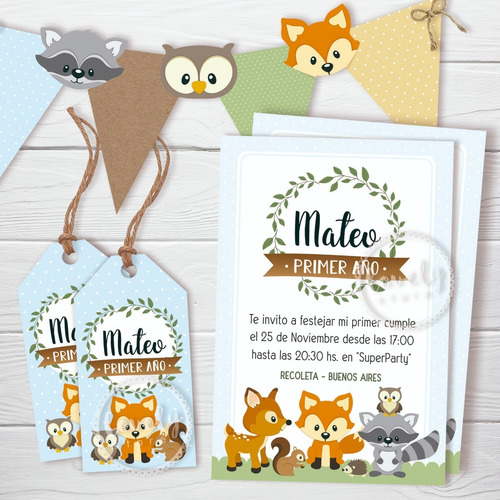 Kit Imprimible Animales Bosque Zorrito. Cumple + Candybar