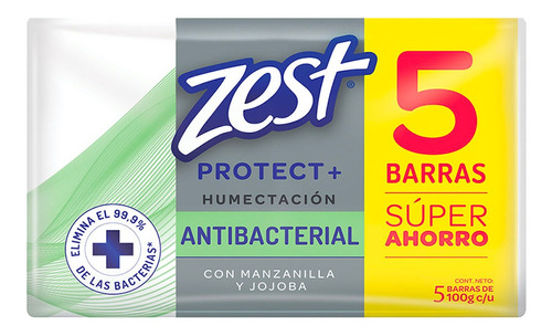 Jabón Zest Antibacterial Humectación 5pack 100g C/u