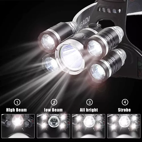 Linterna frontal LED recargable por USB, 9000 lúmenes ultra brillante CREE  LED de trabajo, 4 modos, lámpara de cabeza impermeable para adultos