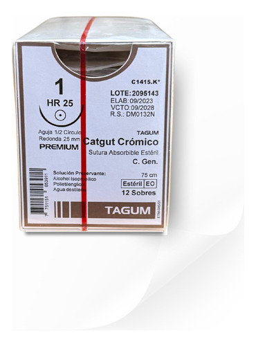 Sutura Catgut 1, 25-26mm 1/2cir.ah 75cm Tg Caja C/12 Pzs