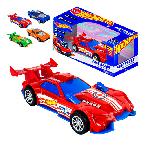 Carrinho Fast Racer Hot Wheels Fricção Com Som E Farol