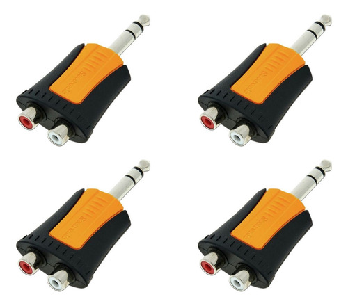 Seetronic Conector 2jack Rca A Plug 1/4 St Set 4 Piezas Amarillo Con Negro