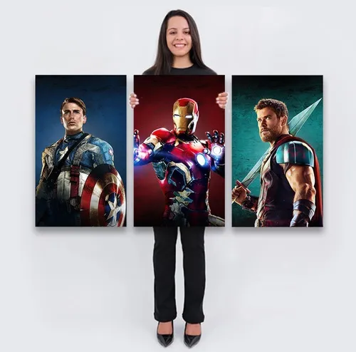 Marco decorativo: Iron Man, Thor, Capitán América, Marvel, color, color, color del marco, madera natural