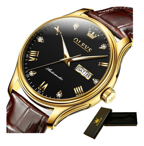 Relojes Luminosos Con Calendario Mecánico Olevs Para Hombre Color Del Fondo Brown Gold Black