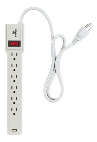 Tira Multicontactos 6 Salidas Con Carga Usb Switch Steren Color Blanco