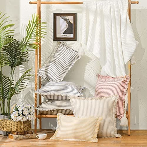 Funda Almohada 20x20 2 Unidades Rayas Con Flecos Algodón