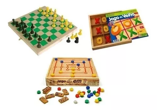 Jogo 4 Em 1 - Jogos De Tabuleiro Dominó Damas Trilha Ludo