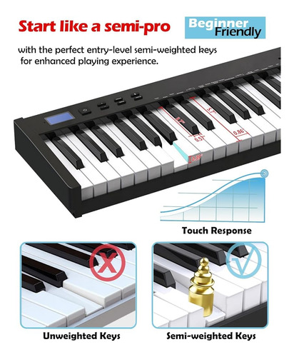 Teclado Piano Digital Portátil 88 Teclas Semiponderadas Swan