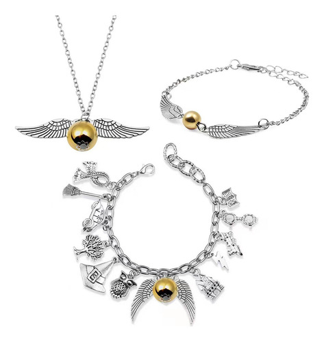 Juego De 4pzs De Joyas De Harry Potter Collar+pulsera Snitch
