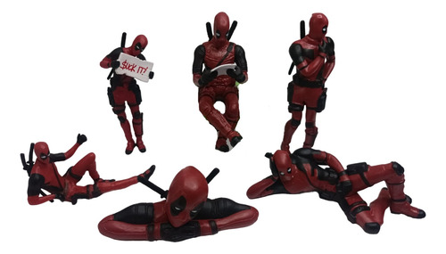 Figura Acción Deadpool Set 6 Unidades Decoración Carro Moto