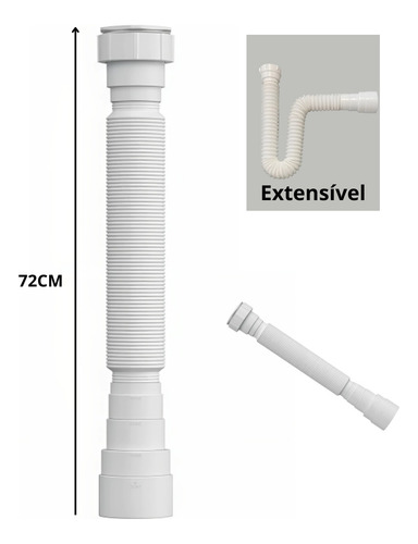Sifão Sanfonado Ajustável Multiuso Universal Branco 72cm