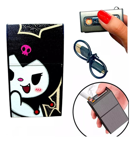 Cigarrera Porta Cigarrillos Con Encendedor Recargable Usb Negro
