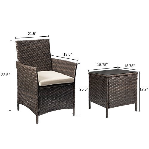 Imagen 7 de 7 de Devoko Patio Porch Furniture Set 3 Piece Pe Rattan Sillas De