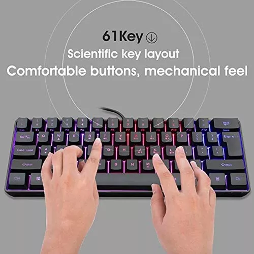 Teclado para juegos 60% con cable, mini teclado ultra compacto  retroiluminado RGB, mini teclado compacto impermeable de 61 teclas para  jugadores de