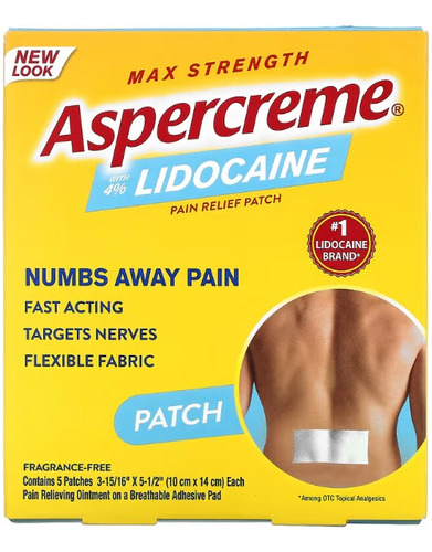 Aspercreme Lidocaína 4% Parche Maximum Strength Americano  
