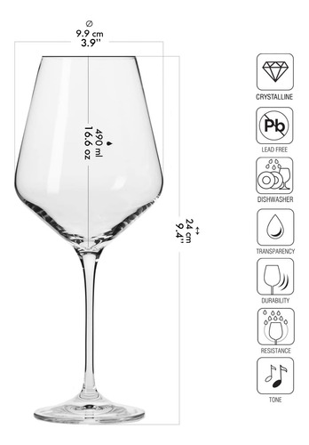 Krosno Juego De Copas De Vino Tinto, 6 Piezas, 16.6 Oz, A...