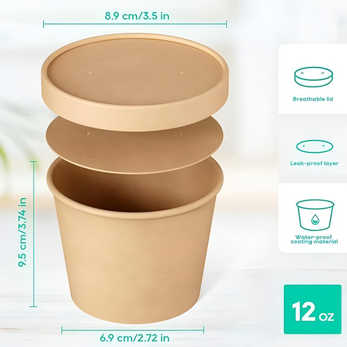 X50 Potes Contenedor De Alimentos Pote Kraft C/tapa 12oz Bowl Sopa Pote Kraft 350ml Ensaladera Bowl Ensalada Potes Para Colaciones Bowl Kraft Potes Bowls Contenedor De Alimentos Envases Pasteleriuscl
