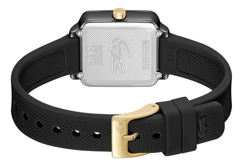Reloj Lacoste L.12.12 Flow Mujer 2001408 Aluminio Y Silicona Malla Negro Bisel Dorado Fondo Negro