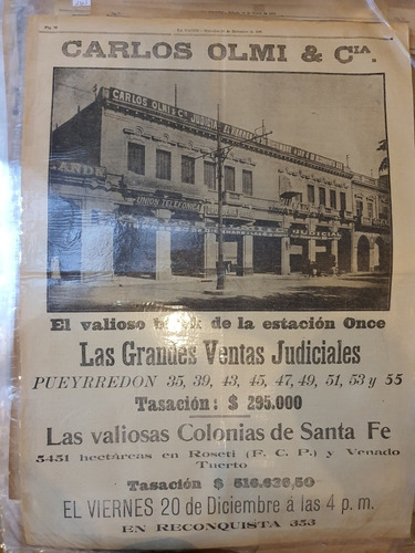 Publicidad Original Año 1907-e12863-remate Recova Del Once-