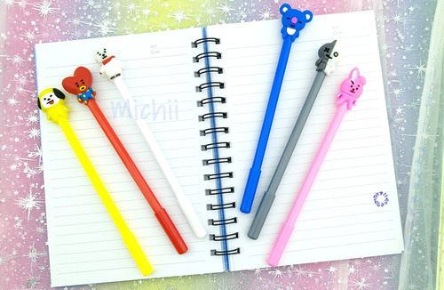 Kit Kawaii Bts Bt21 , 1 Libreta + 6 Plumas Gel + 1 Folder :)