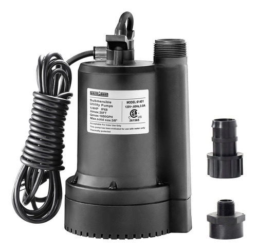 Bomba De Agua Termoplástica Sumergible De 1/4 Hp De 1850 Gph