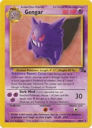 Gengar 20/62 Raro Pokemon Tcg