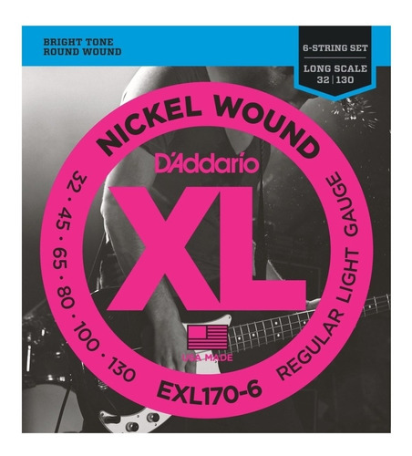 Encordado Daddario Exl170-6 Xl 32 - 130 Bajo 6 Cuerdas