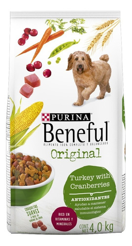 Alimento Beneful Croquetas Perro  Purina Beneful Original Carne para perro adulto todos los tamaños sabor pavo y arándanos en bolsa de 4kg