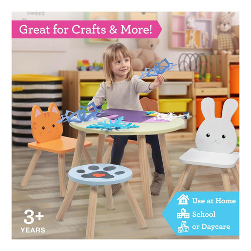 Juego De Mesa Y Silla De Animales De Madera Para Niños W 4 A