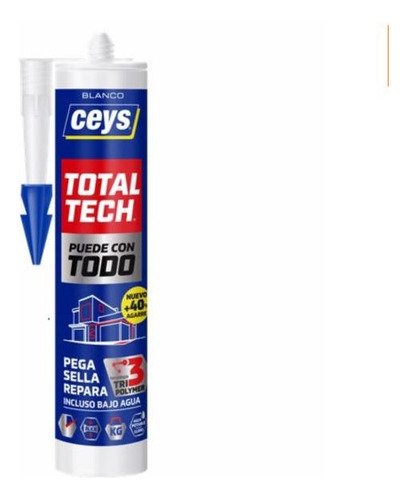 6 X Total-tech Adhesivo Sellador Blanco Cartucho 290ml