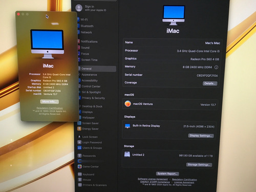 Apple iMac 4k 2017 Core I5 7th 8gb Ram 1tb Hdd Radeon A1418 (Usado)