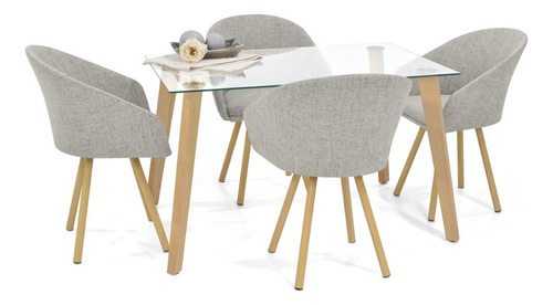 Set Comedor Madrid 4 Puestos + Sillas Tokyo En Tela Diseño De La Tela De Las Sillas Taupe