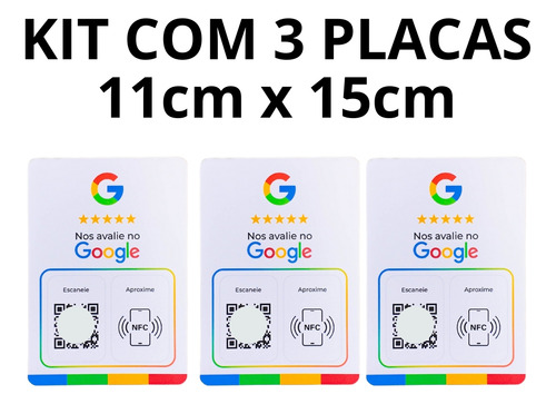 Placa Google Avaliação Com Chip Nfc E Qr Code Kit Com 3