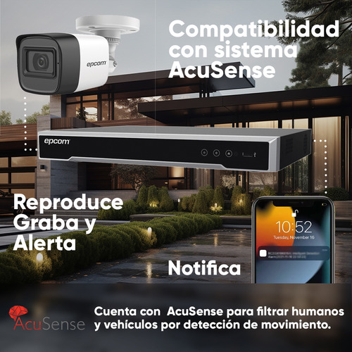 Epcom Kit Dvr De 4 Ch Turbohd + 4 Ch Ip 8 Mp + Disco Duro De 1tb Modelo Ev-8004turbo-plus-1tb / Con Tecnología Acusense Y Audio Por Coaxitron / Alarma Por Detección De Movimiento