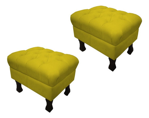 Kit 2 Puff Puf Decorativo Luiz Xv Triângulo Baixo Cor Amarelo