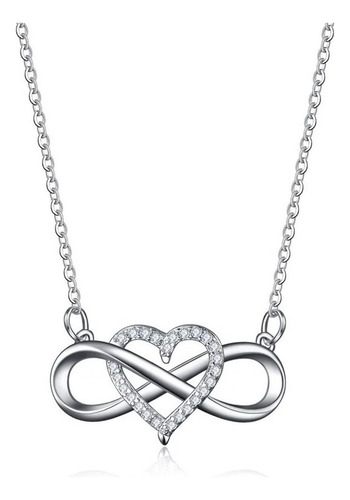 V Collar Infinito Corazón Plateado /todojoyas