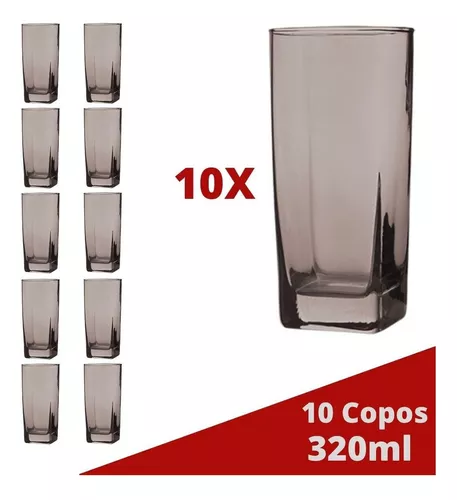 8 Copos Texas Quadrado Vidro Cinza Mesa Posta Chique 320ml no Shoptime