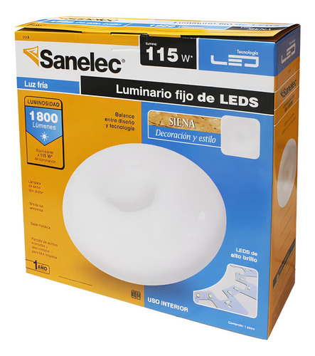 Luminario Fijo Sanelec Linea Siena Led 18w Luz Fría Color Blanco