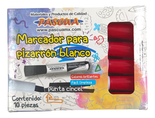10 Marcador Para Pizarrón Blanco Punta Cincel Color Rojo
