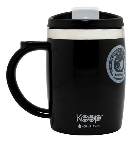 Mug Termico Keep Taza Café Té Desayuno Termo 400ml Colores Color Negro