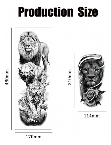 Tatuaje Temporal De Animal Feroz P/brazo P/hombre, 15 Hojas