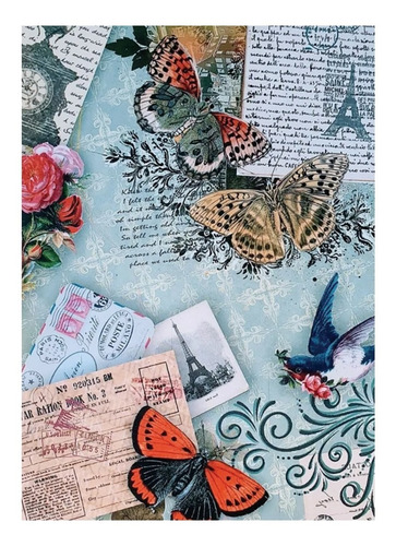 Imagen 2 de 6 de Decoupage Laminas Set Pajaro Y Mariposas Vintage Laura Craft