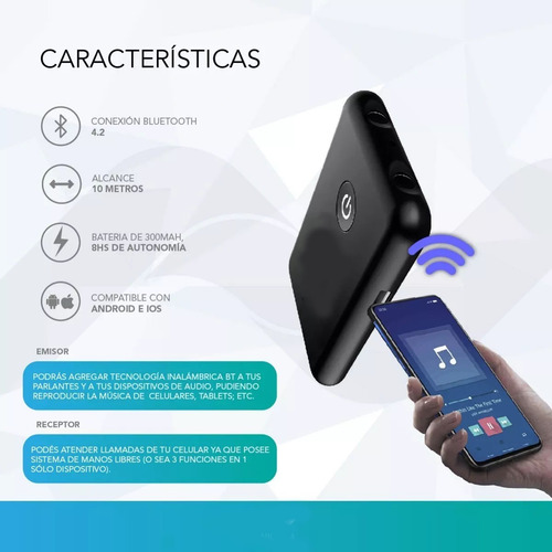 Emisor Transmisor Receptor Bluetooth Audio Tv Smart Aux Pc