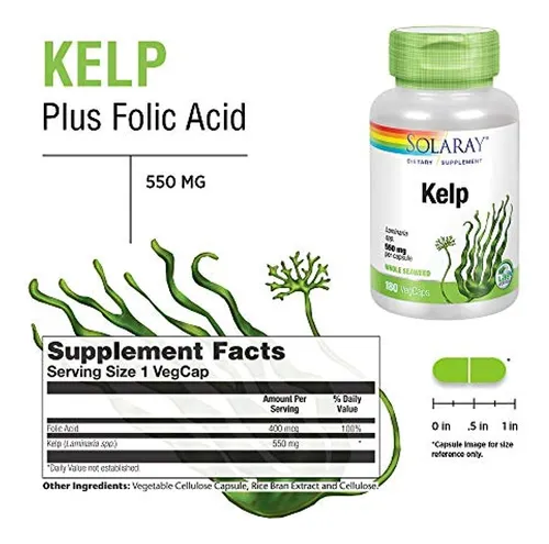 ~? Solaray Kelp 550 Mg Con Ácido Fólico Para Una Función Tir