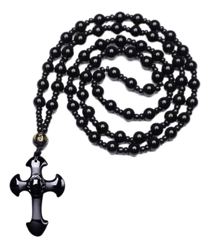 Collar Con Colgante De Cruz De Obsidiana De Buena Suerte