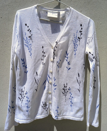 Cardigan Liz Claiborne C/botones Hilo Estampado Talle Petite