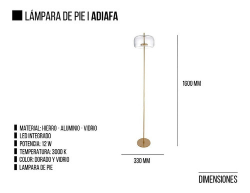 Lampara De Pie Led Integrado Adiafa Leuk Color De La Estructura Dorado Color De La Pantalla Dorado