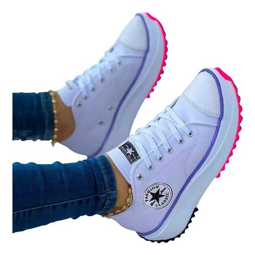 Zapatillas Lazhu All White Star Cano Tradicional Blanco