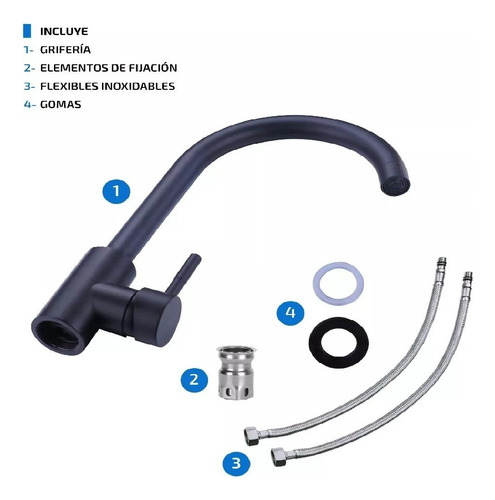 Canilla Grifería Monocomando Cocina Mesada Pico Cisne Negra Color Negro