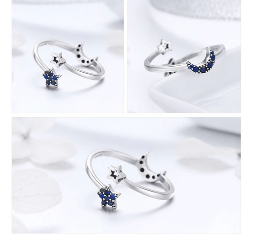 Anillo Luna Y Estrellas Ajustable Para Mujer En Plata 925